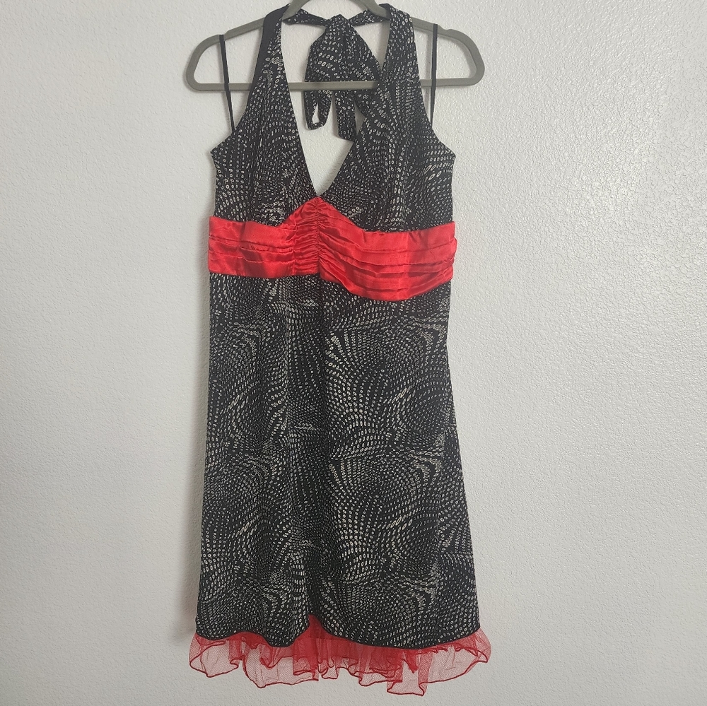 Torrid Size 24 Black Red Halter Dress Chiffon Polka Dot Party Cocktail Plus Size